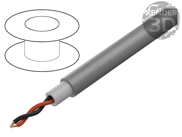 Leiding: voor luidsprekers; 2x2,5mm2; koord; OFC; grijs; PVC; 49VAC Leiding: voor luidsprekers; 2x2,5mm2; koord; OFC; grijs; PVC; 49VAC